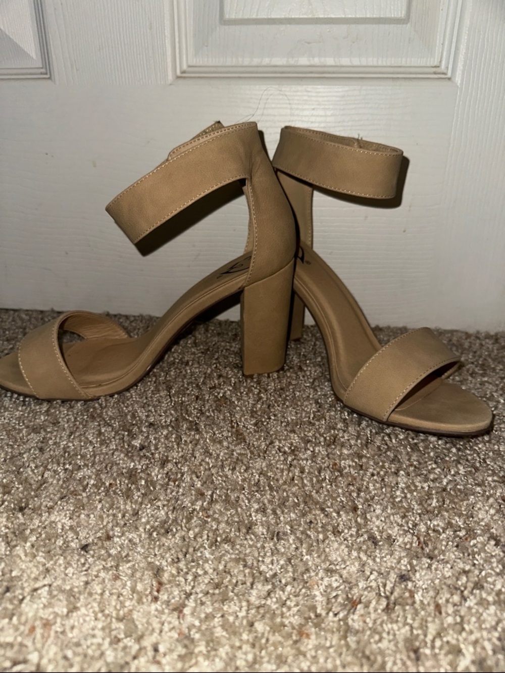Windsor Beige Ankle-Strap Block Heel Sandals